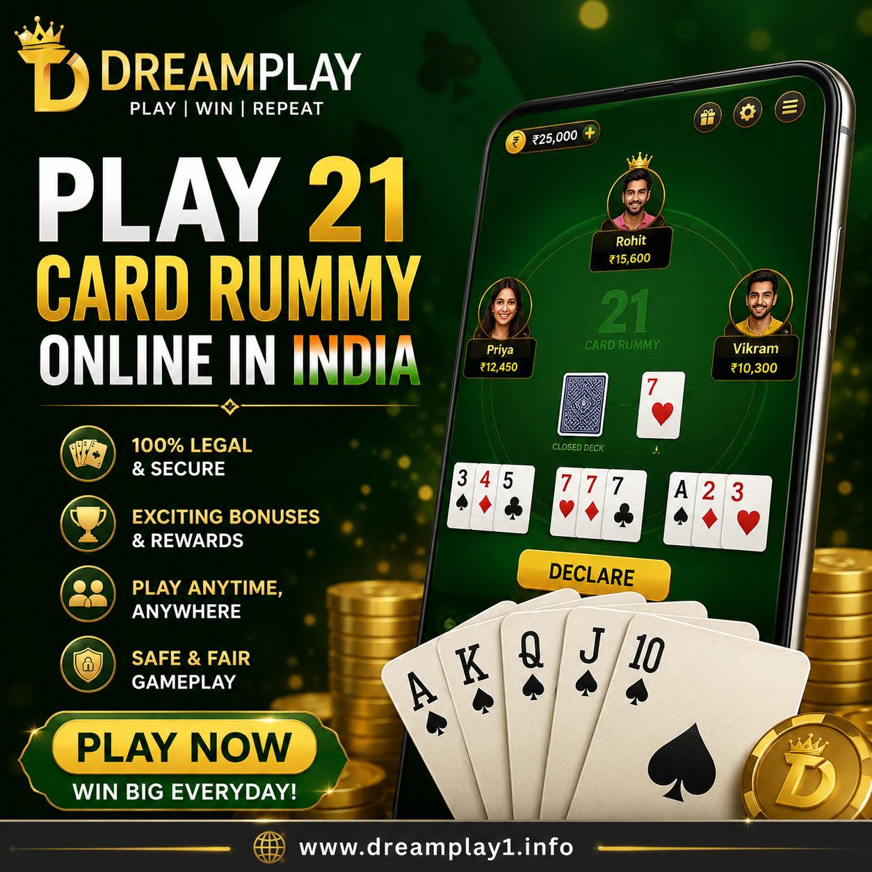 Play 21 Card Rummy Online in India - Experience the Fun at Dreamplay1!